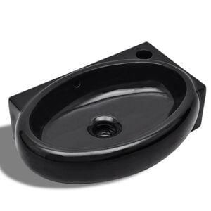 vidaXL Ceramic Bathroom Sink Basin Faucet/Overflow Hole Black Round