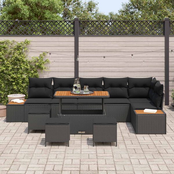 vidaXL Garden Sofa Set with Cushion 10 pcs Black Poly rattan
