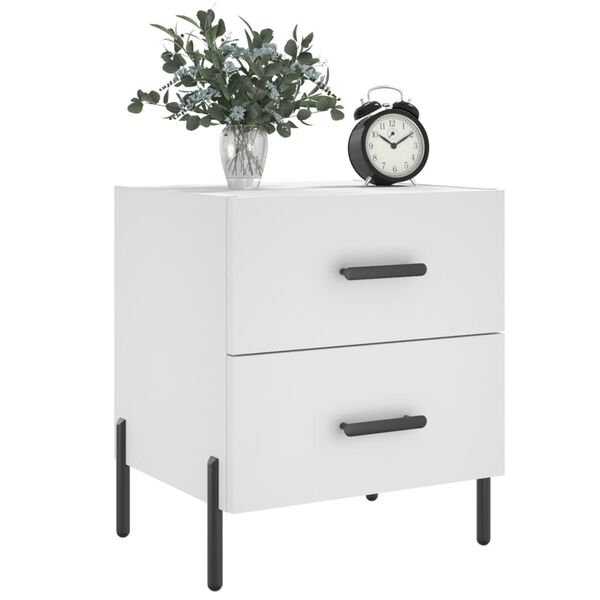 vidaXL Bedside Cabinet Set of 2 White Engineered Wood, Iron