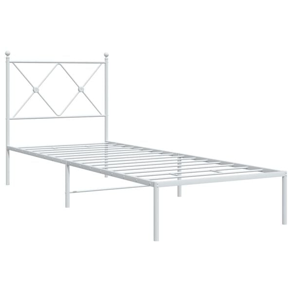 vidaXL Bed Frame White Powder-Coated Steel Twin Bed Frame Rectangular