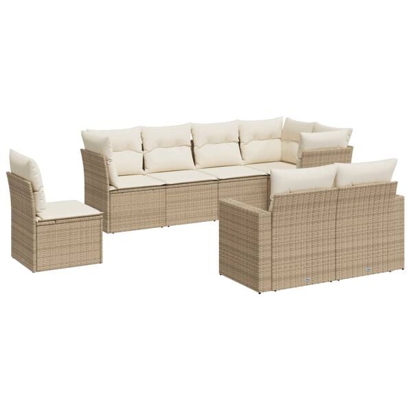 vidaXL Garden Sofa Set Beige PE rattan and powder-coated steel 8 Piece Set