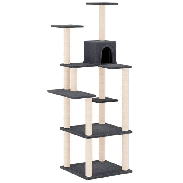 vidaXL Cat Tree Dark Grey Engineered Wood, Plush, Sisal Extra Tall