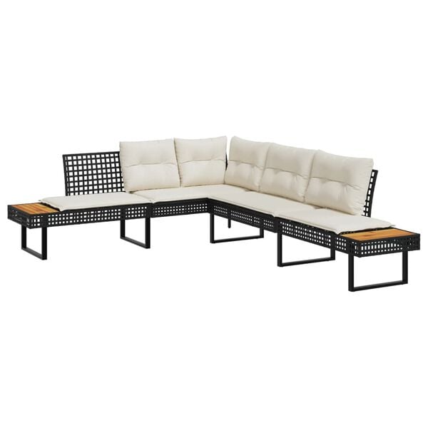 vidaXL Garden Sofa Set Black PE rattan Large Adjustable Armrests