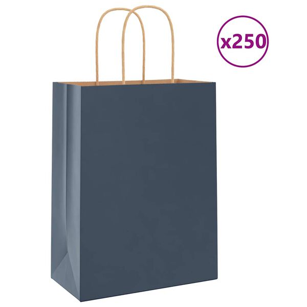 vidaXL Paper Bags 250 pcs with Handles Blue 8.3x4.3x11.0"