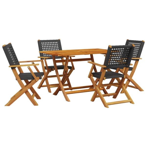 vidaXL Garden Dining Set Black PE rattan, Solid acacia wood 5 Piece Set