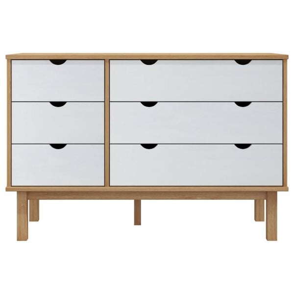 vidaXL Drawer Cabinet Brown and White Solid pine wood, engineered wood