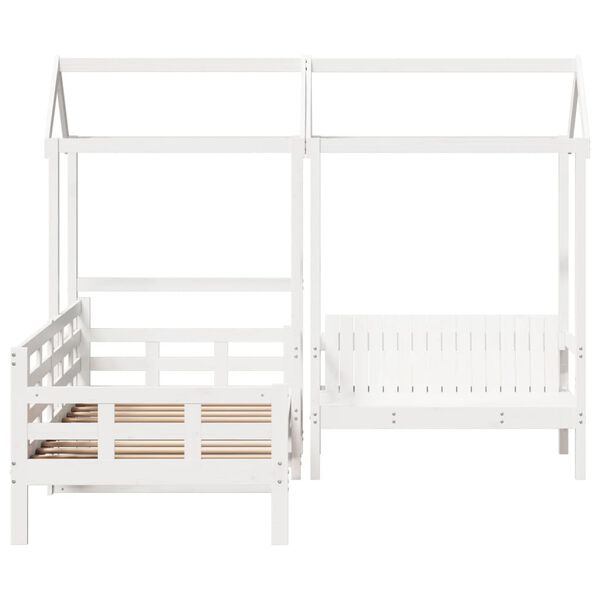 vidaXL Day Bed And Bench Set White Solid pine wood Twin Day Bed
