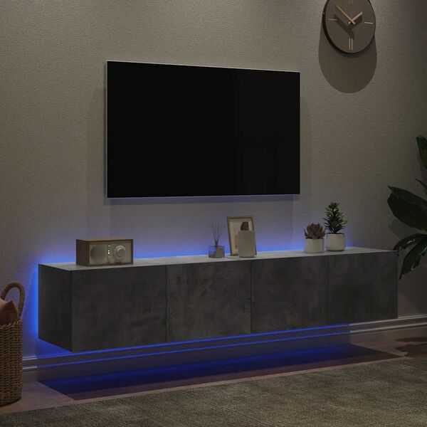 vidaXL TV Wall Cabinet Set of 2 Concrete Grey Engineered Wood Floating