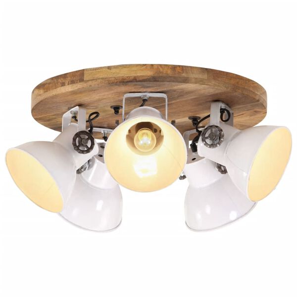 vidaXL Ceiling Lamp White Iron, Solid Mango Wood Medium Industrial