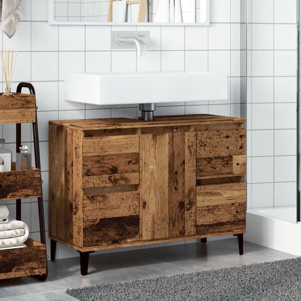 vidaXL Sink Cabinet Old wood Engineered wood, metal Medium