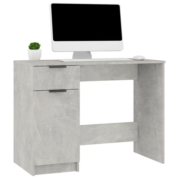 vidaXL Desk Concrete Gray Engineered Wood Medium Desk Rectangular