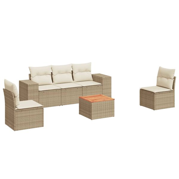 vidaXL Garden Sofa Set Beige PE rattan Medium Adjustable Armrests