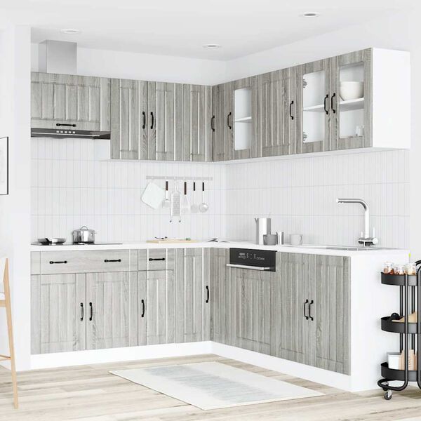 vidaXL Kitchen Cabinet Set Grey sonoma Engineered wood and glass Large