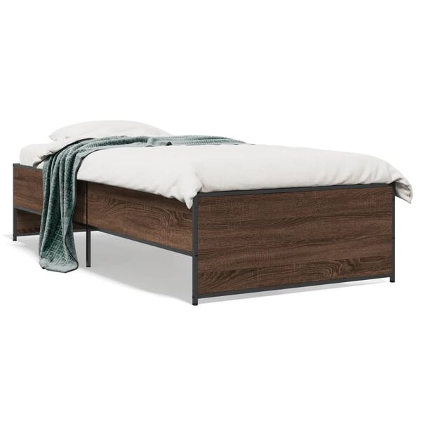 vidaXL Bed Frame Brown Oak Engineered Wood, Steel Twin Modern