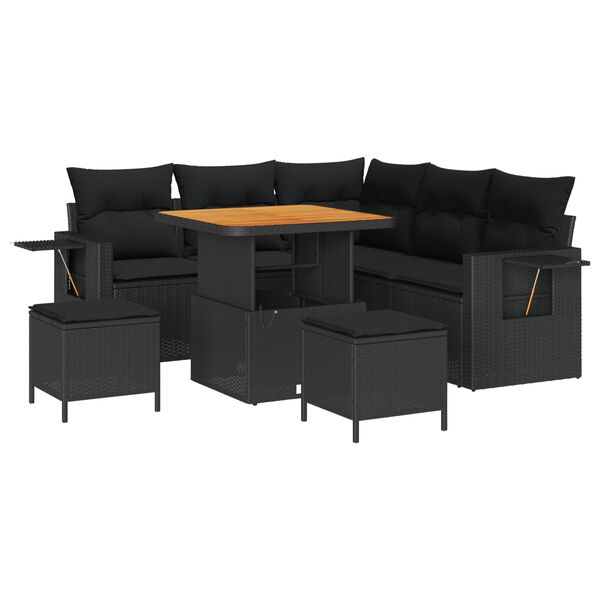 vidaXL Garden Sofa Set 8 pcs Black Poly rattan and powder-coated steel