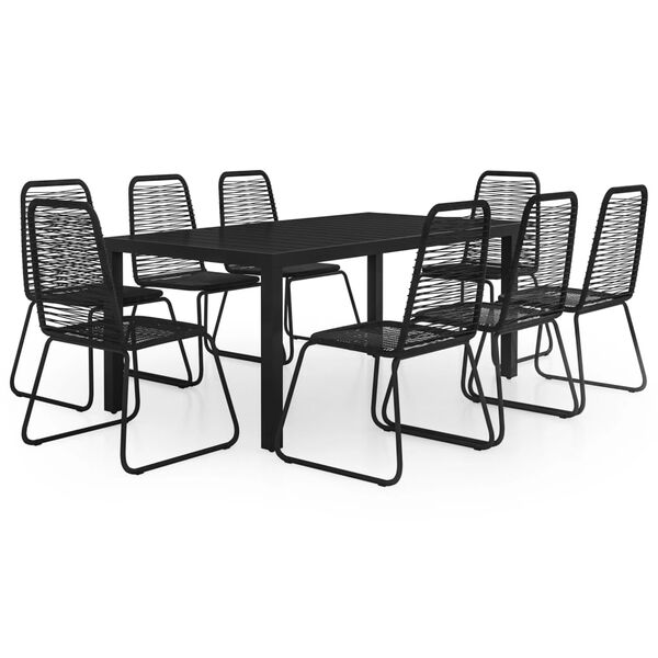 vidaXL Dining Set Black WPC, Aluminum, PVC Rattan, Steel 9-piece set