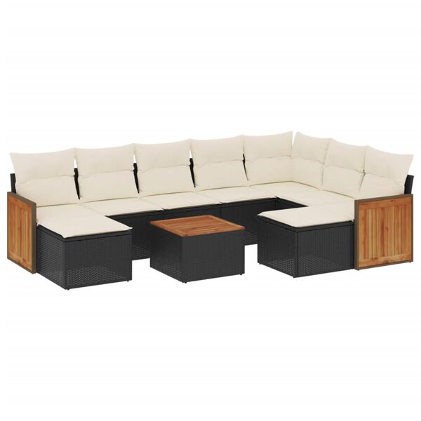 vidaXL Garden Sofa Set Black and Cream White