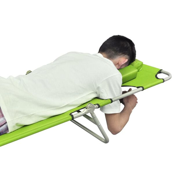vidaXL Sun Lounger Apple Green Polyester Large Foldable Sun Lounger