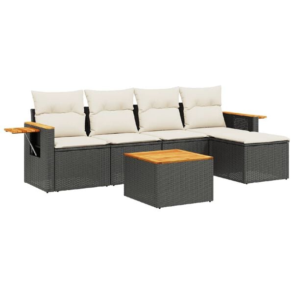 vidaXL Garden Sofa Set Black PE rattan Medium Modular Garden Sofa Set