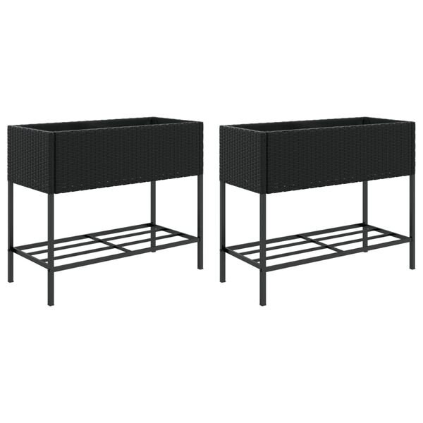 vidaXL Garden Planter Set of 2 Black Powder-coated steel, PE rattan