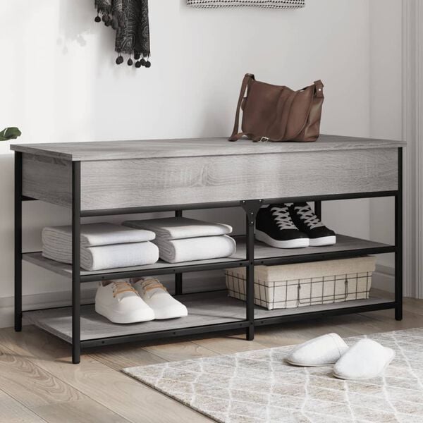 vidaXL Shoe Bench Grey Sonoma Engineered Wood, Metal Medium