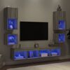 vidaXL 8 Piece TV Wall Units with LED Gray Sonoma Engineered Wood
