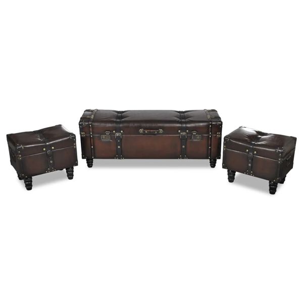 vidaXL Storage Bench Dark Brown Solid Pine Wood, Faux Leather (Polyurethane)