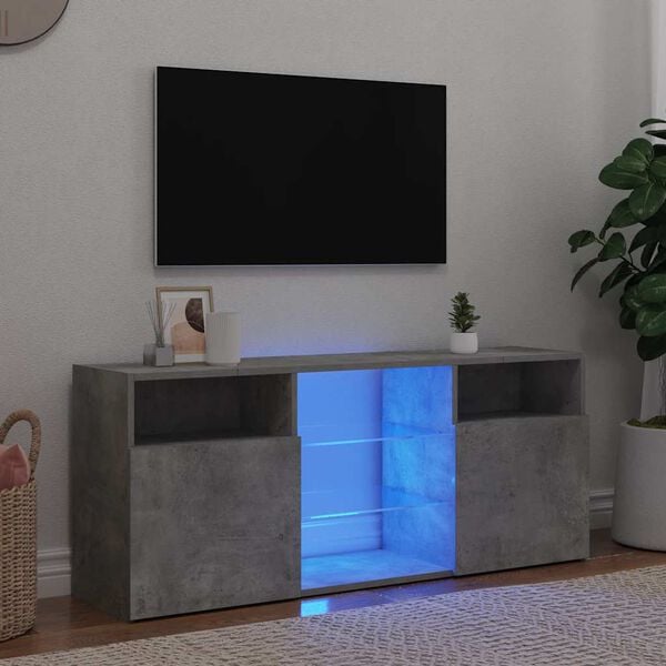 vidaXL TV Cabinet Concrete Grey Engineered Wood and Tempered Glass Medium