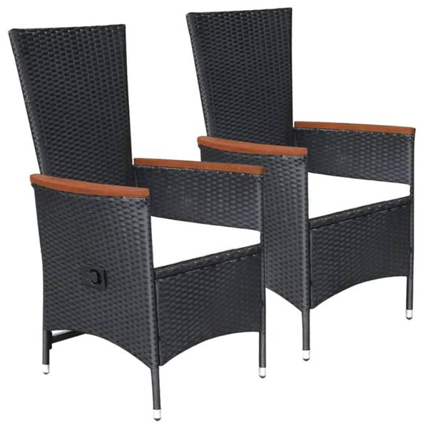 vidaXL Dining Set Black Solid acacia wood, PE rattan, Powder-coated steel