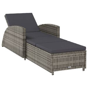 vidaXL Sun Lounger Grey, Dark grey PE rattan, Powder-coated steel, Fabric