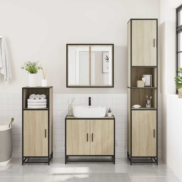 vidaXL Bathroom Furniture Set Sonoma Oak Engineered wood, Metal Standard
