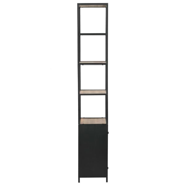 vidaXL Bookcase Black and Natural Wood Solid Firwood, Steel Tall