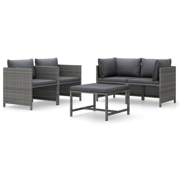 vidaXL Garden Lounge Set Grey PE Rattan, powder-coated steel, polyester