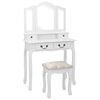 vidaXL Dressing Table Set with Stool White 31.5x27.2x55.5" Paulownia Wood