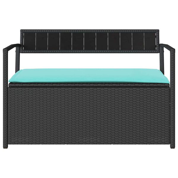 vidaXL Patio Storage Bench with Cushion Black Poly Rattan