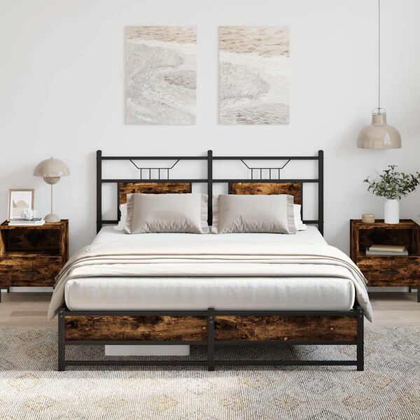vidaXL Bed Frame Smoked Oak Engineered Wood and Steel Full Bed Frame