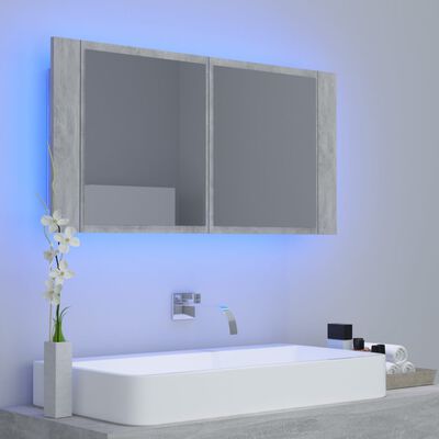 vidaXL LED Bathroom Mirror Cabinet Concrete Gray 35.4"x4.7"x17.7" Acrylic