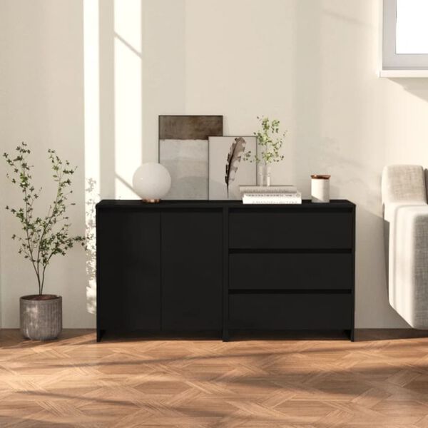 vidaXL Sideboard Set of 2 Black Engineered wood Medium Sideboard