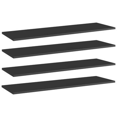 vidaXL Bookshelf Boards 4 pcs High Gloss Black 39.4"x11.8"x0.6" Engineered Wood
