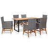 vidaXL 7 Piece Patio Dining Set Poly Rattan and Acacia Wood Gray