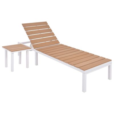 vidaXL Sun Loungers 2 pcs with Table Aluminum and WPC White and Brown