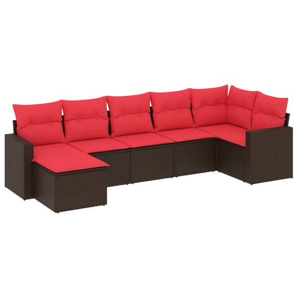 vidaXL 7 Piece Patio Sofa Set with Cushions Brown Poly Rattan