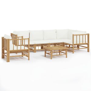 vidaXL Garden Lounge Set Cream White Bamboo 7 Piece Set Modular