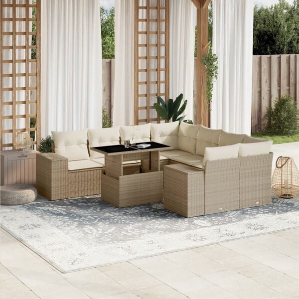 vidaXL Garden Sofa Set Beige PE Rattan Large UV-Resistant Materials
