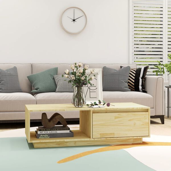 vidaXL Coffee Table Natural Solid Pinewood Medium Storage Coffee Table