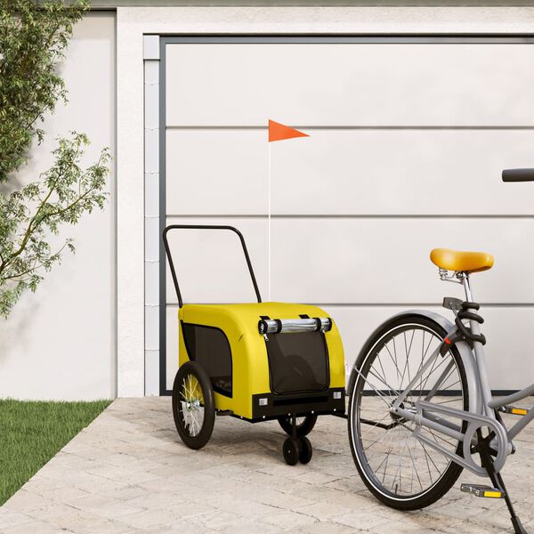 vidaXL Pet Bike Trailer Yellow and Black Oxford fabric, iron, PVC Foldable