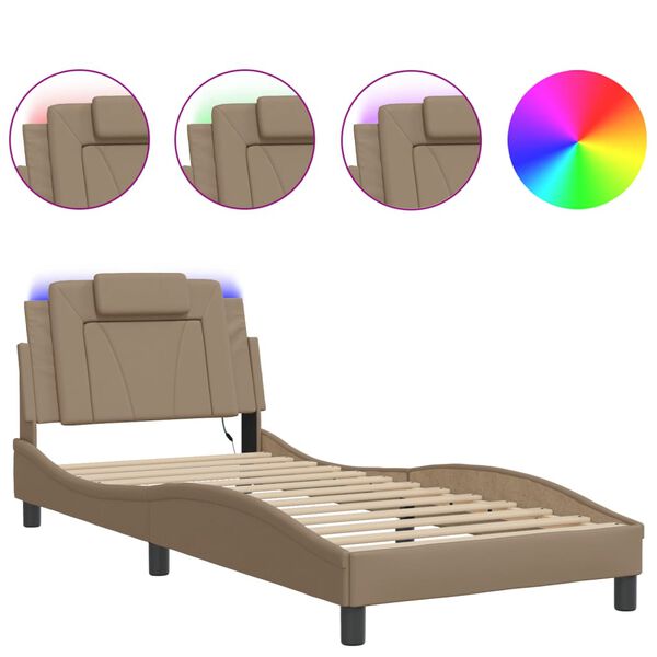 vidaXL Bed Frame "Viana" with LED without Mattress Cappuccino 35.4"x74.8"
