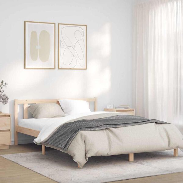 vidaXL Bed Frame Natural 59.84 x 79.92 in Solid Pine Wood