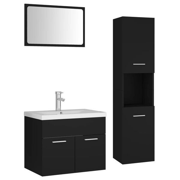 vidaXL Bathroom Furniture Set Black, White Engineered wood, Ceramic Medium
