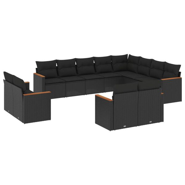 vidaXL Garden Sofa Set Black PE rattan, powder-coated steel Large